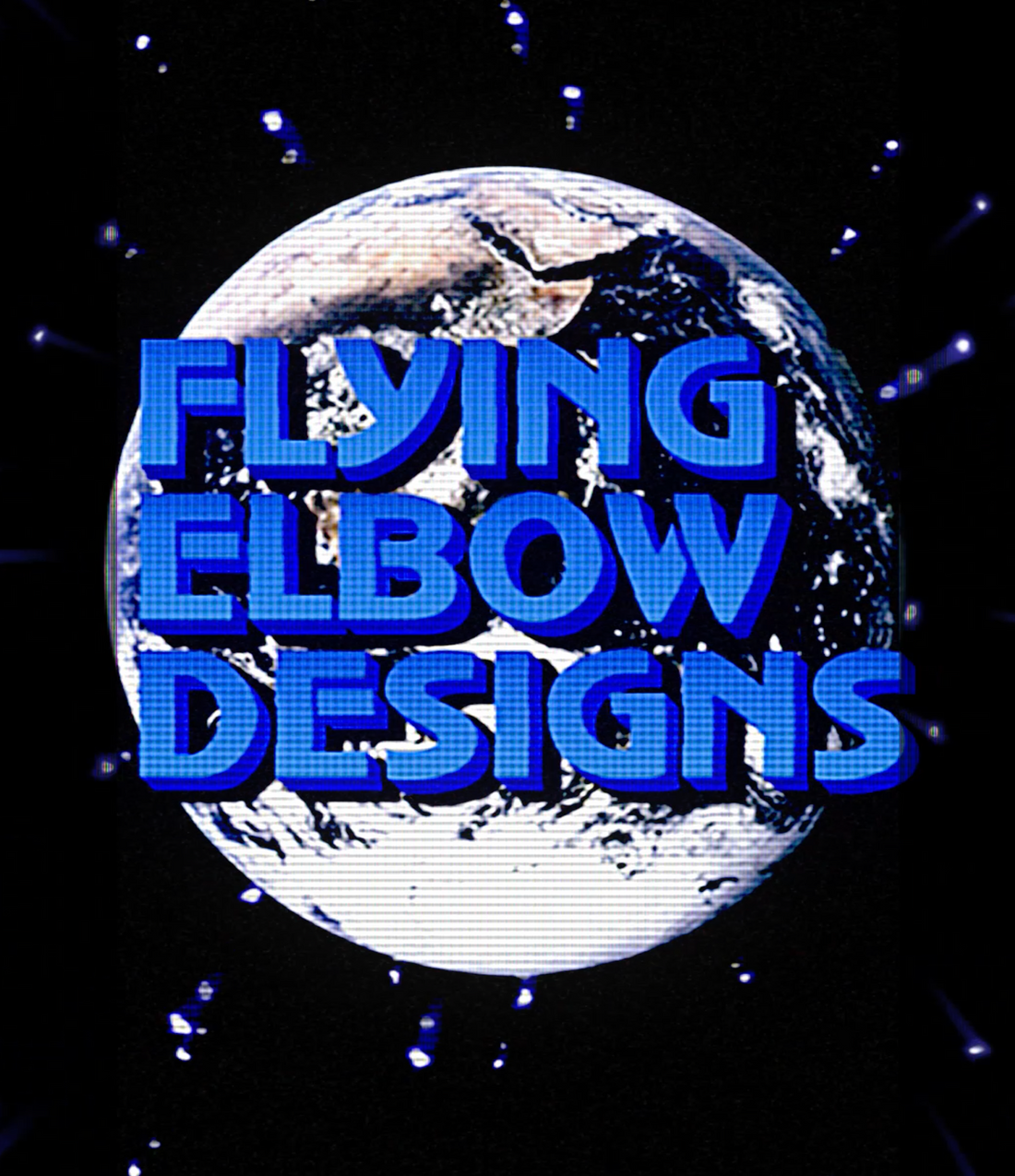 flying elbow designs title flying through space with earth in background